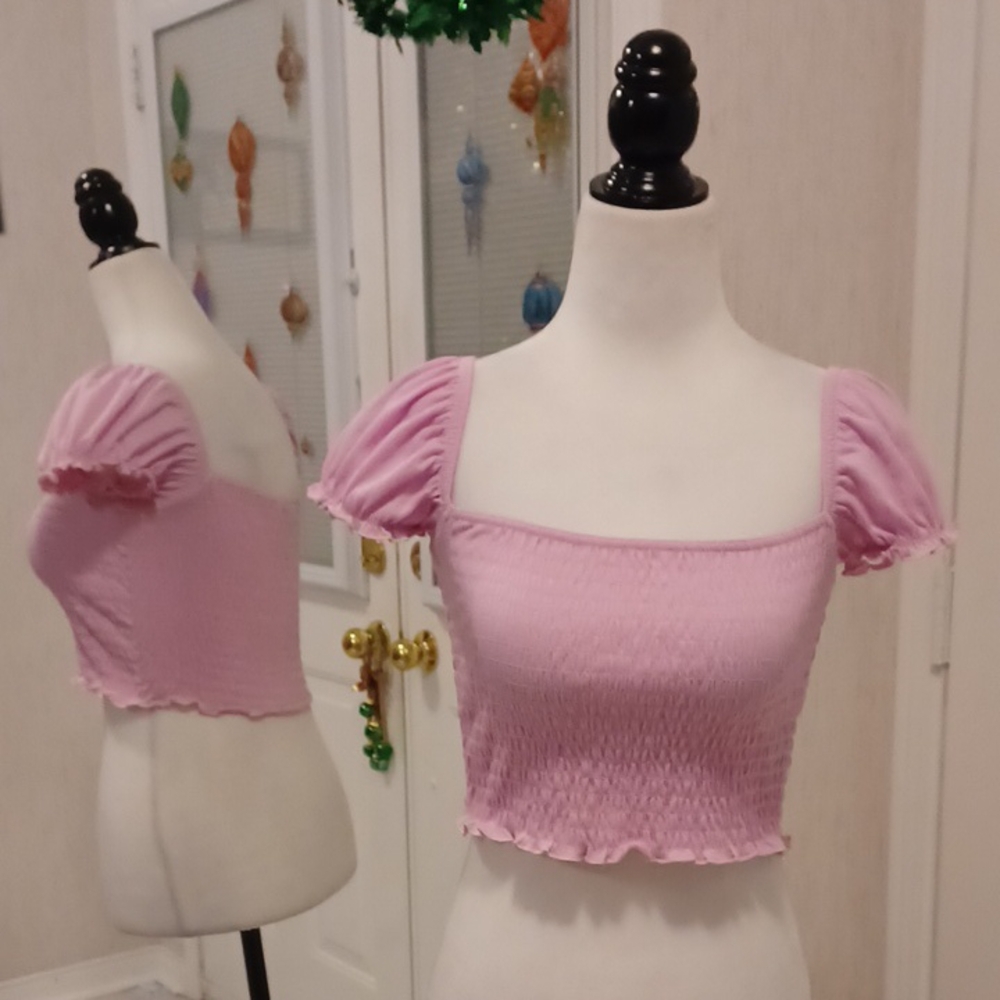 4/$80 Pink Smocked Puff Sleeve Top - Size Small